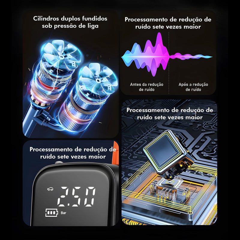 Compressor de ar portátil, mini compressor de ar portátil, bomba de enchimento de pneu de carro, bomba de ar portátil, iluminação LED