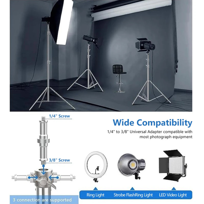 Tripé de pressão de ar de 280 cm com rolamento de 10 kg para câmera, suporte de luz de aço inoxidável para luz de anel ao vivo no YouTube e fotografia suave
