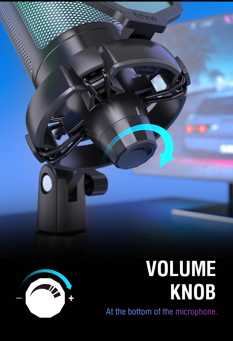 Microfone para jogos USB FIFINE, microfone condensador com RGB, para PC, PS4, PS5 e MAC, adequado para podcasters/jogadores/influenciadores/estúdio doméstico