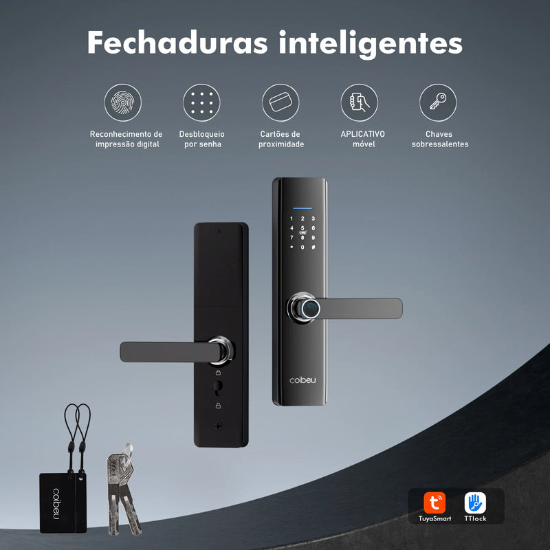 Fechadura inteligente com impressão digital e senha compatível com Tuya, desbloqueio rápido ≤ 1s, fechadura eletrônica, Coibeu