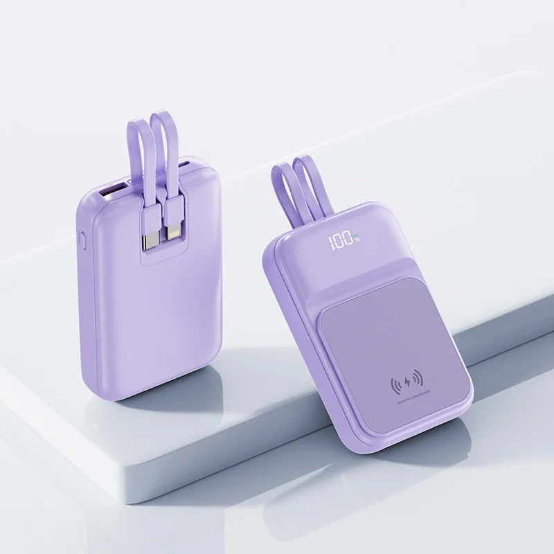 Carregador portátil Magsafe de 10000mAh para celular, bateria externa com indução, mini saída universal, 2 cabos
