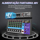 Mesa de Som Portátil Profissional TEYUN de 8 Canais com Entrada Digital para MP3 e Computador, Alimentação 48V - Número A8