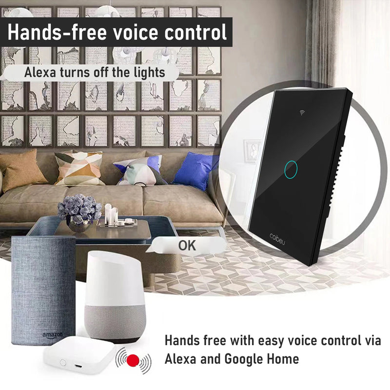 Interruptor Inteligente Tuya Compatível Alexa, Smart Switch com Neutro, APP e WiFi por Toque,