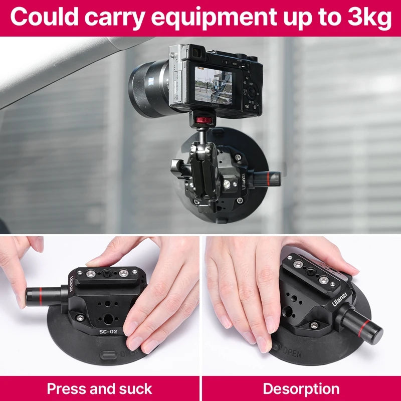 Ulanzi Car Phone Action Camera Holder Hand Pump Suction Cup 360° Adjustable 1/4" 3/8" For GoPro Insta360 DJI Action Smart Phone