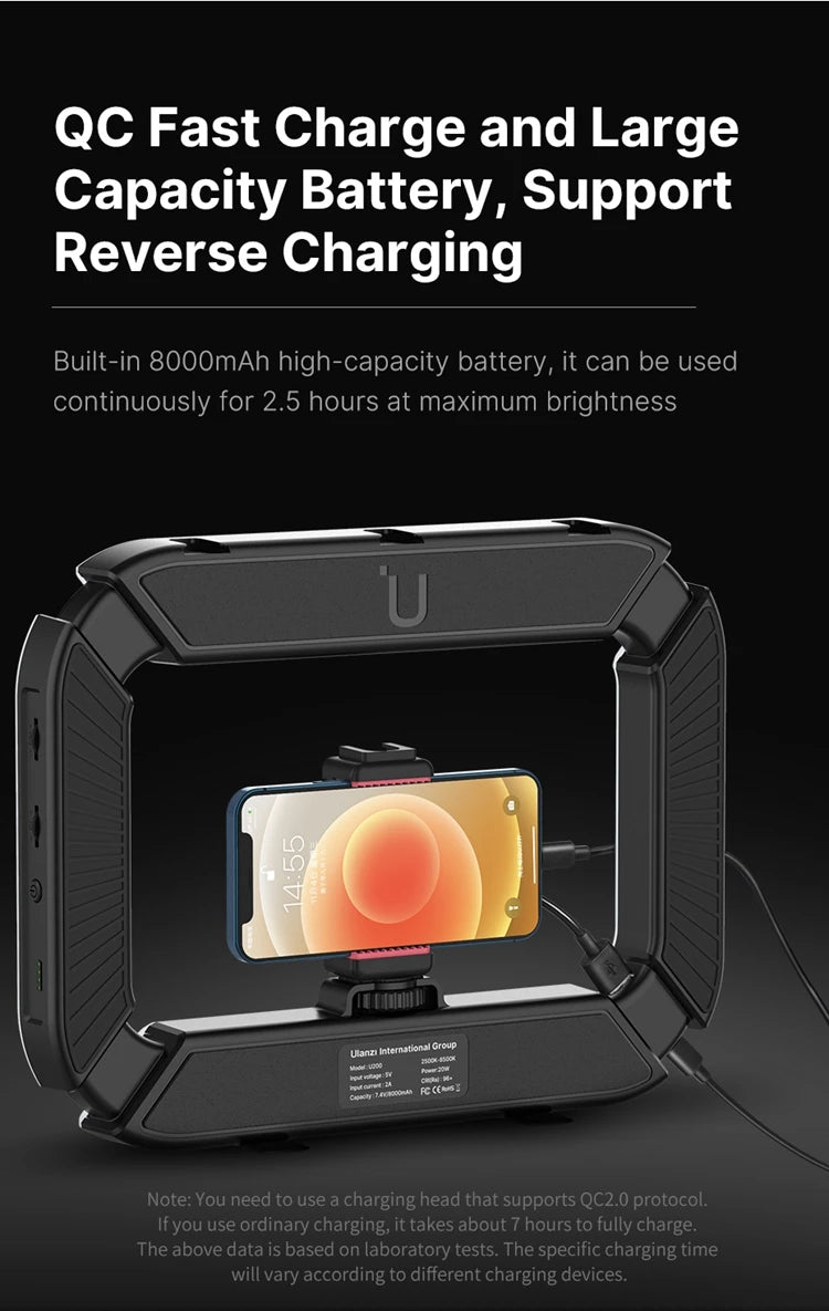 Ulanzi U200 U-200 Smartphone Video Rig LED Video Light 2 em 1 Ring Light Cold Shoe para Microfone Tiktok Youtube Live Rig Light