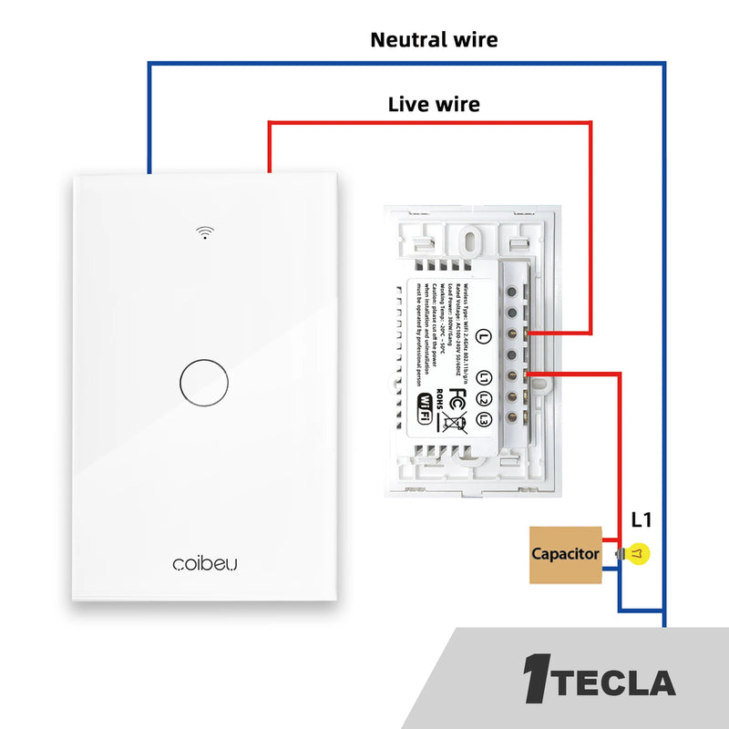 Interruptor Inteligente 1, 2, 3 ou 4 Botões Monopolar, sem Necessidade de Neutro, 1 Canal, 16A - Compatível com Alexa e Google Home