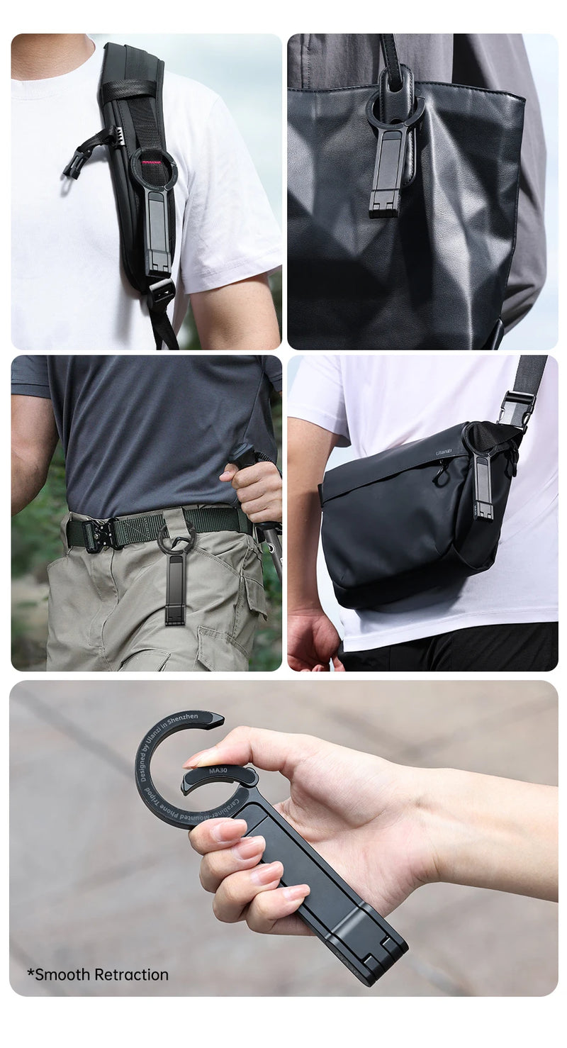 Ulanzi MA30 Tripé para celular com mosquetão, suporte magnético de dupla face para vídeo, luz, vlog, transmissão ao vivo, viagens ao ar livre