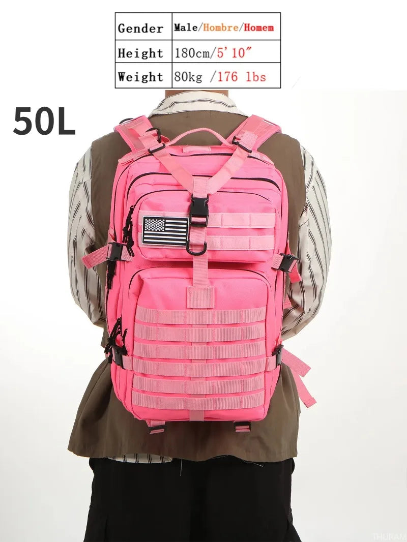 Mochilas impermeáveis de nylon 1000D para atividades ao ar livre, esportivas, táticas, para acampamento, caminhadas, pesca, caça, mochila 25L/50L