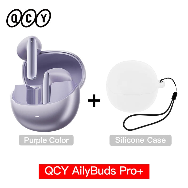 Fones de ouvido sem fio QCY HT10 AilyBuds Pro+ com cancelamento de ruído ativo (ANC), áudio de alta resolução com LDAC, Bluetooth 5.3, 6 microfones, IA para chamadas em HD e conexão multiponto.