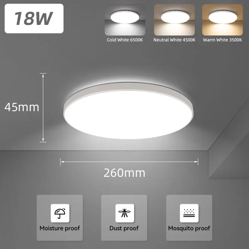 Luminária de teto LED 110V 220V à prova d'água, moderna, 20W/30W/40W/50W para sala de estar, quarto, banheiro e cozinha