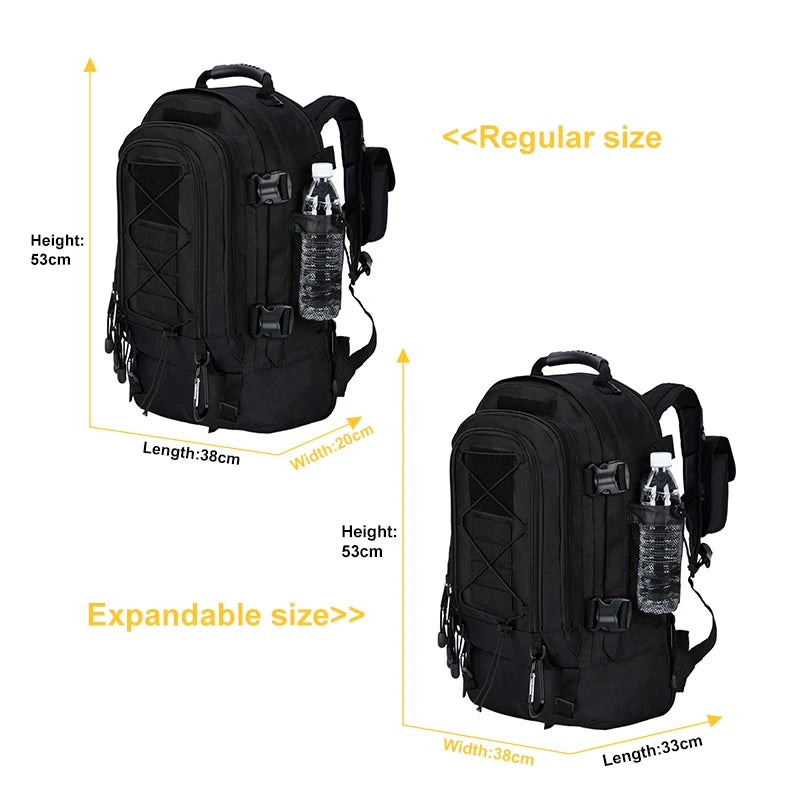 Mochila tática militar de grande capacidade de 40L e 65L para atividades ao ar livre, viagens, caminhadas, acampamentos, pesca, ferramentas, mochila para homens e mulheres