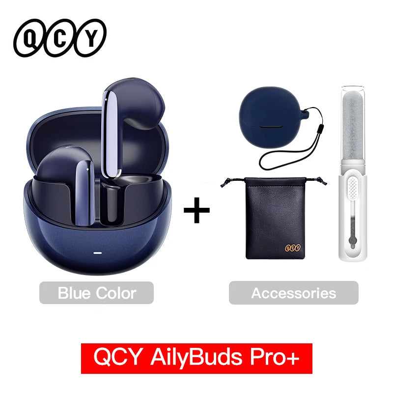 Fones de ouvido sem fio QCY HT10 AilyBuds Pro+ com cancelamento de ruído ativo (ANC), áudio de alta resolução com LDAC, Bluetooth 5.3, 6 microfones, IA para chamadas em HD e conexão multiponto.