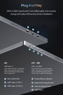 Monitor portátil de 16,1 polegadas, 100% sRGB, 144Hz, para laptop, com portas USB-C e mini HDMI, e bolsa para armazenamento.