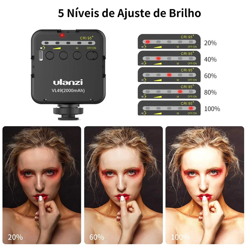 Mini Vlog VL49 LED, Luz de Preenchimento com 6W Branco 2000mAh 5500K Iluminação Zoom - para Fotográfica, Vídeo, Telefone, Selfie