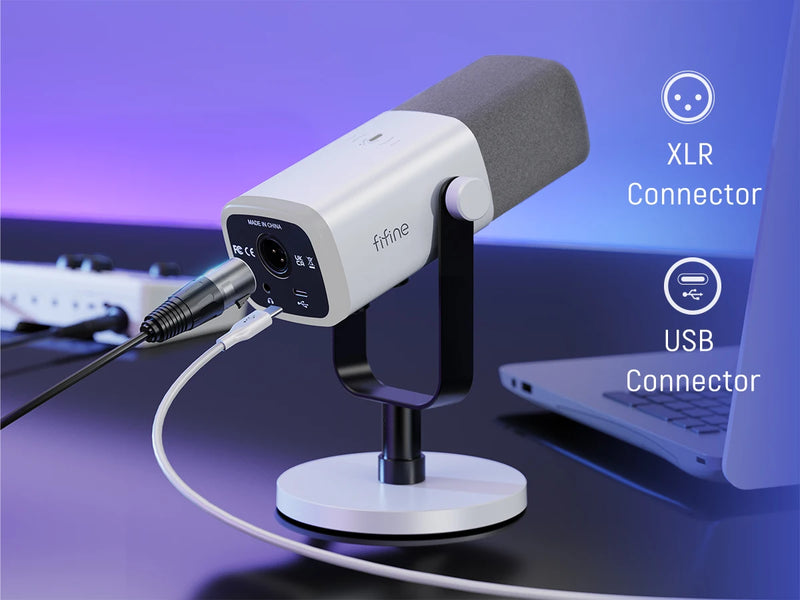 Microfone dinâmico FIFINE XLR/USB com entrada para fone de ouvido/RGB/mudo, microfone para gravação e streaming de jogos PS4/PS5 Ampligame AM8W
