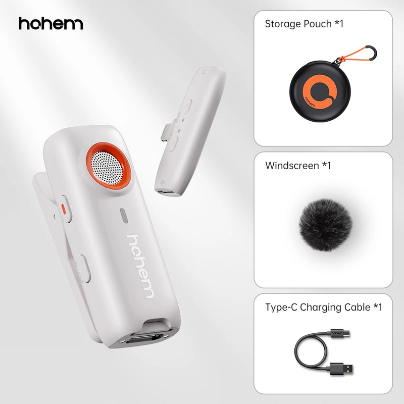 Hohem MIC-01 Microfone de lapela sem fio para iPhone Android Smartphone PC Computador Dispositivos USB-C Gravação de streaming do YouTube
