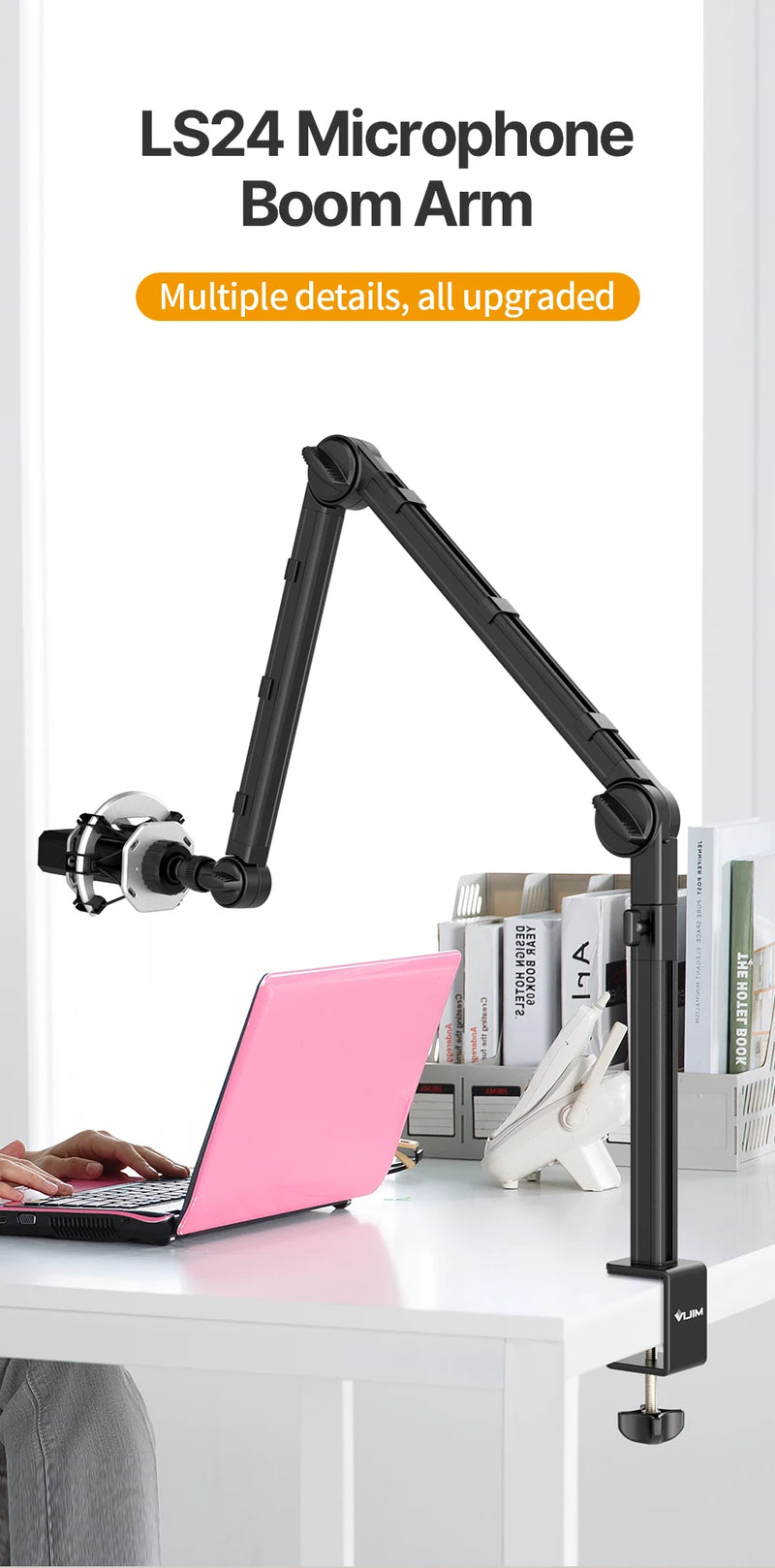 Suporte para microfone de mesa VIJIM LS24, braço de microfone com suspensão ajustável em 360° e parafuso de 1/4, suprimentos para estúdio fotográfico