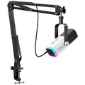Kit de microfone gamer FIFINE USB/XLR com entrada para fone de ouvido/RGB/braço de braço, conjunto de microfone dinâmico para PC PS5/4 Mixer AmpliGame Branco-AM8TW