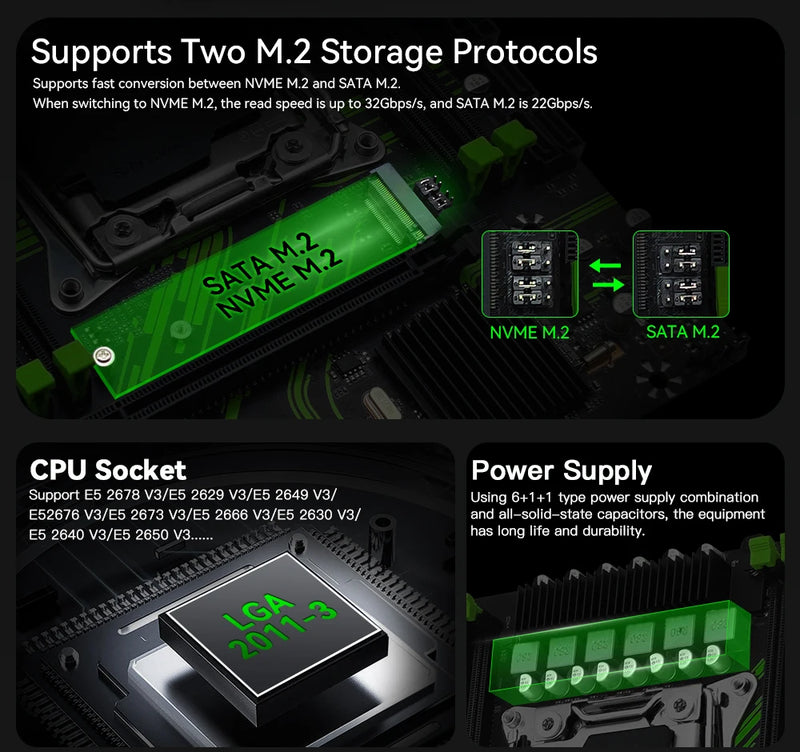 A placa-mãe MACHINIST X99 PR9 suporta processadores Xeon E5 V3/V4 LGA 2011-3, memória RAM DDR4 de quatro canais e slot M.2 PCI-E SATA.