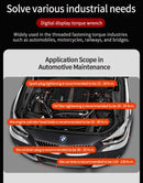 Chave de torque digital ajustável de 0,6 a 340 N.m, precisão de 2%, com alerta LED/sonoro para carros, motos e motocicletas.