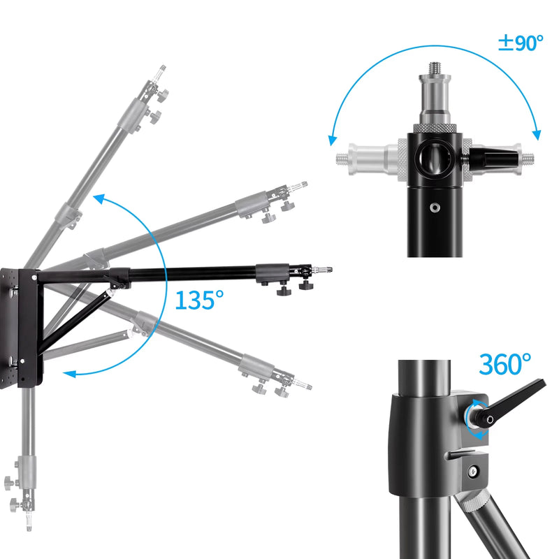 Suporte de braço de projeção de parede pesada de 170 cm e 135 cm para estúdio fotográfico, softbox, luzes estroboscópicas de vídeo