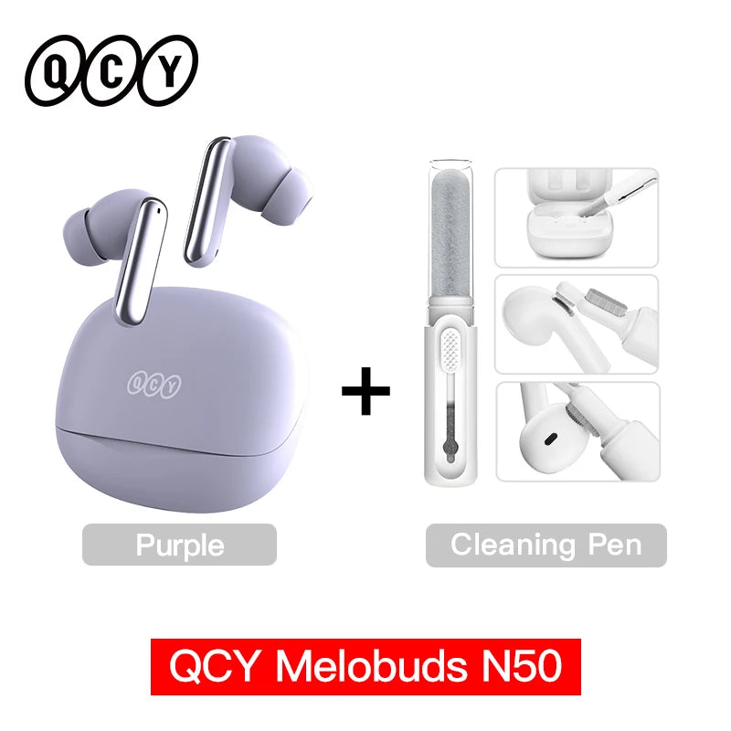 Fones de ouvido sem fio QCY Melobuds N50 ANC Bluetooth 5.4 com cancelamento de ruído ativo, 6 microfones, conexão multiponto para chamadas nítidas