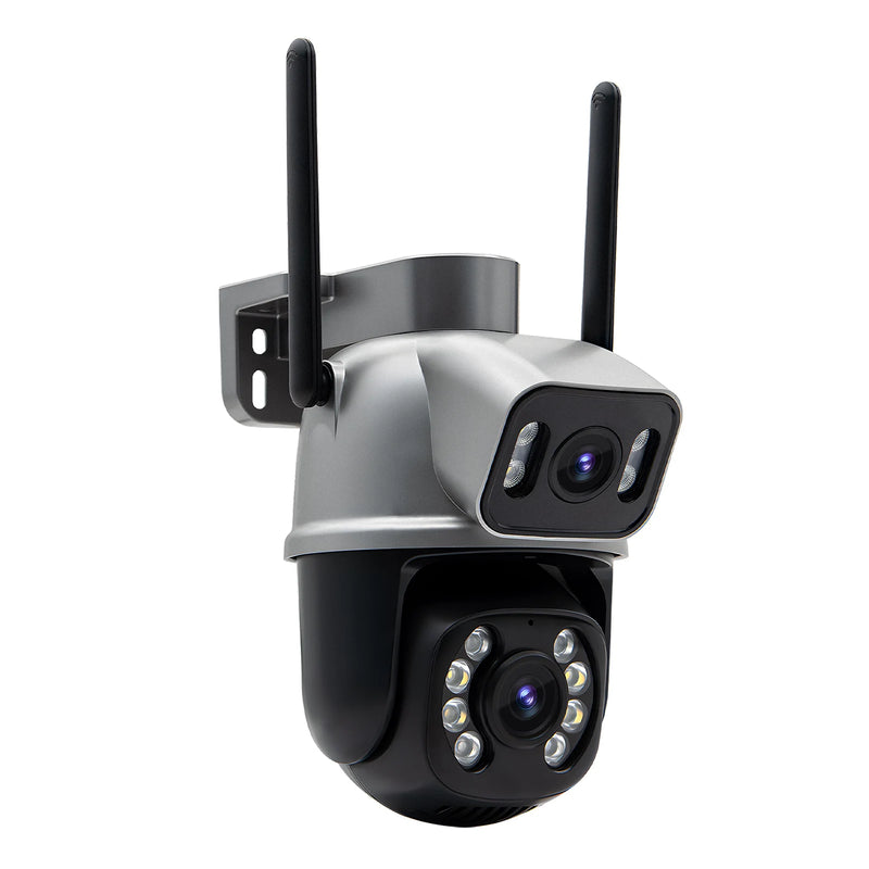 Câmera de vigilância Icsee preta Wi-Fi, monitor de câmera de segurança 4K Ultra HD, câmera de segurança Wi-Fi à prova d'água
