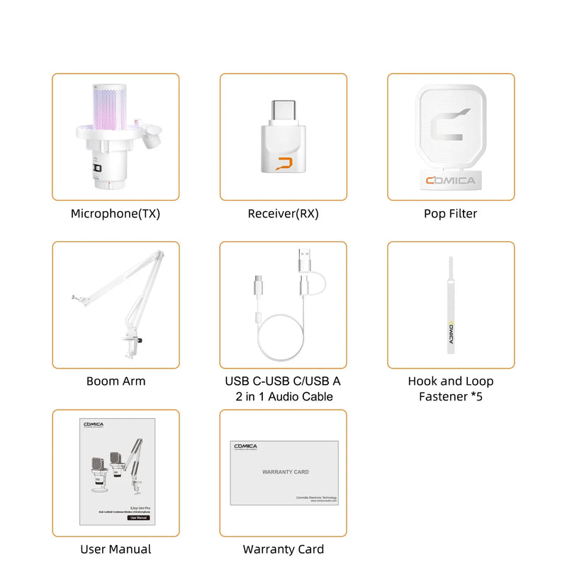 Microfone para jogos USB Comica Uni Pro com botão de cancelamento de ruído/RGB/balanço de ganho e microfone condensador para streaming de podcast