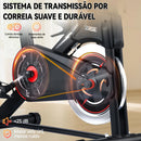 Bicicleta ergométrica ZRSE para uso doméstico, ideal para exercícios cardiovasculares em ambientes internos, com suporte para iPad e monitor LCD. Transmissão silenciosa por correia.