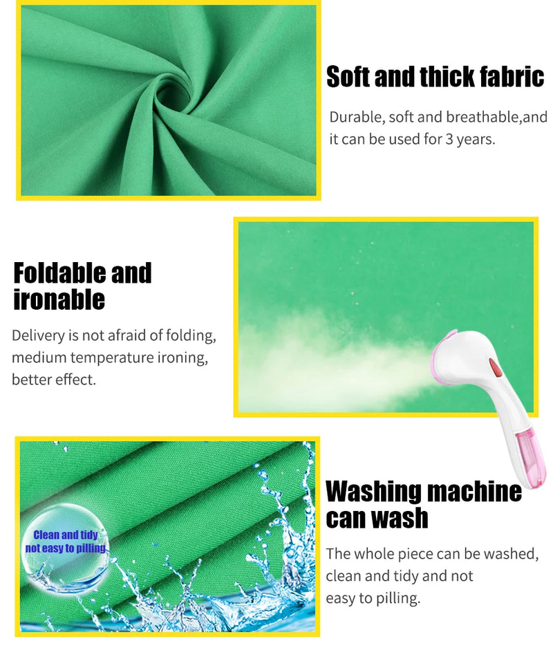 Cenário de tela verde Chromakey grande portátil com suporte para fotografia, sistema de suporte para gravação de vídeo e foto 240x400 cm