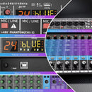 Mesa de mistura portátil profissional de 8 canais com entrada para computador e alimentação de 48V. Equipamento de áudio para transmissão ao vivo.