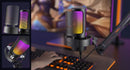 Microfone USB FIFINE para gravação e streaming em PC/Mac com filtro pop, silenciador rápido e conector de microfone de 3,5 mm, microfone com 3 modos RGB - A8