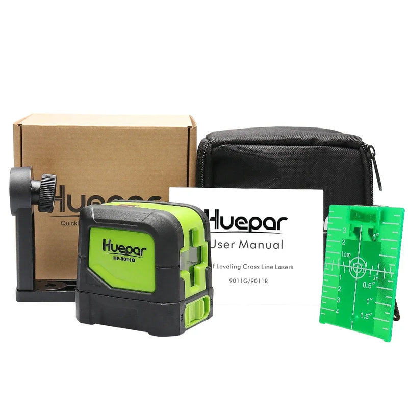 Huepar 2 Linhas Laser Nível Autonivelante (4 graus) Laser de Feixe Verde Vermelho Horizontal e Vertical Linha Cruzada com Base Magnética