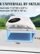 Ar condicionado elétrico de teto Treeligo 12V/24V 13500BTU para trailers, motorhomes e vans. Ideal para estacionamento e transporte em veículos recreativos, caminhões, trailers e caravanas.