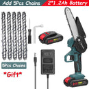 Motosserra elétrica sem fio de 21 V e 6 polegadas, bateria de lítio recarregável, motosserra elétrica para rachar madeira, ferramentas para trabalhar madeira com uma mão