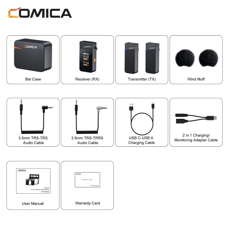 Microfone de lapela sem fio Comica Vimo C C3 C2 C1 2.4G para câmera de smartphone, vlog, streaming de YouTube vs Rode GO II