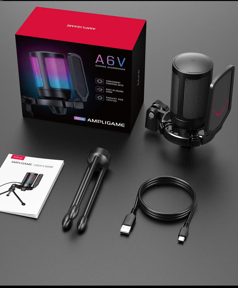 Microfone para jogos USB FIFINE, microfone condensador com RGB, para PC, PS4, PS5 e MAC, adequado para podcasters/jogadores/influenciadores/estúdio doméstico