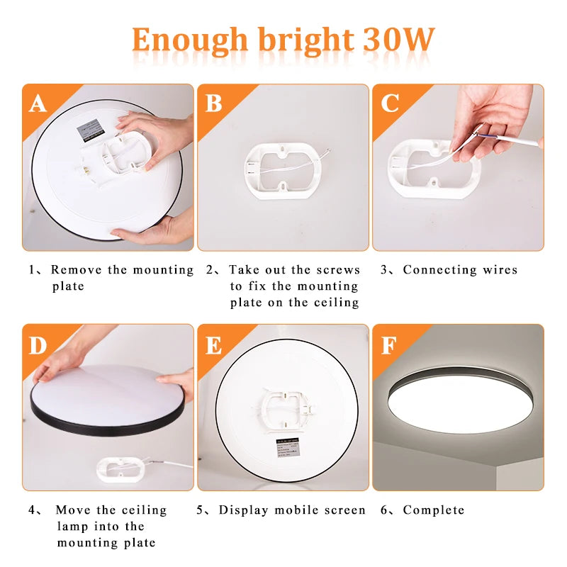 Luminária de teto LED 110V 220V à prova d'água, moderna, 20W/30W/40W/50W para sala de estar, quarto, banheiro e cozinha