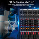 Mesa de mistura profissional USB de 8 canais, placa de mixagem de áudio, efeitos digitais, reprodutor de MP3, consoles, computador, gravação de palco.