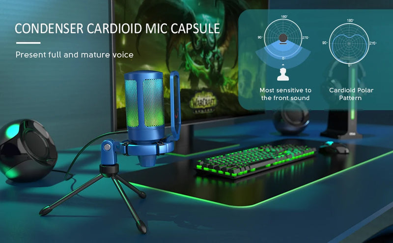 Microfone para jogos USB FIFINE A6V, premiado microfone com design iF, filtro pop/suporte anti-choque, som HD de 192 kHz e RGB para PC/PS4/5/Mac