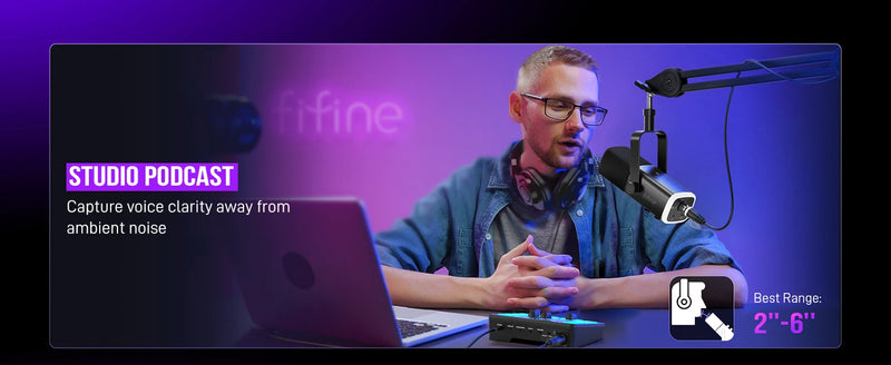 Microfone dinâmico FIFINE USB/XLR com controle RGB/entrada para fone de ouvido/mudo, microfone para jogos de PC, gravação e streaming AmpliGame-AM8