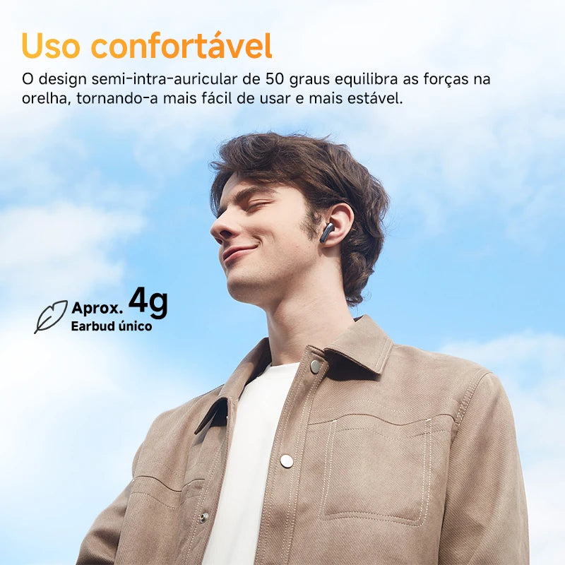 Fones de ouvido sem fio QCY HT10 AilyBuds Pro+ com cancelamento de ruído ativo (ANC), áudio de alta resolução com LDAC, Bluetooth 5.3, 6 microfones, IA para chamadas em HD e conexão multiponto.