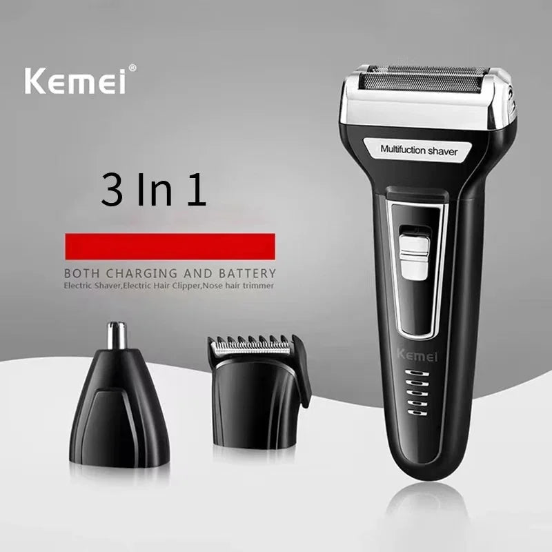 Barbeador e Aparador de Pelos de Nariz Elétrico Kemei KM-6558 Multi Funcional Impermeável 3 em 1