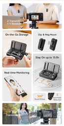 Microfone Ulanzi A100 para Smartphones, Microfone de Lapela Sem Fio para iPhone 16, 15, 12, Xiaomi, Samsung, Dji Action 5, 4, 3, 2, OSMO Pocket 3, SONY