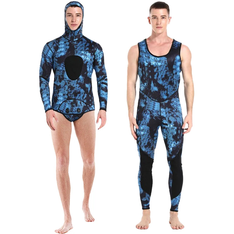 Roupa de mergulho camuflada HOT 3mm, roupa de pesca submarina, mergulho, manga comprida, fissão de neoprene, submersível, para homens, manter aquecido, tops e calças