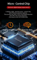 Chave de torque digital ajustável de 0,6 a 340 N.m, precisão de 2%, com alerta LED/sonoro para carros, motos e motocicletas.