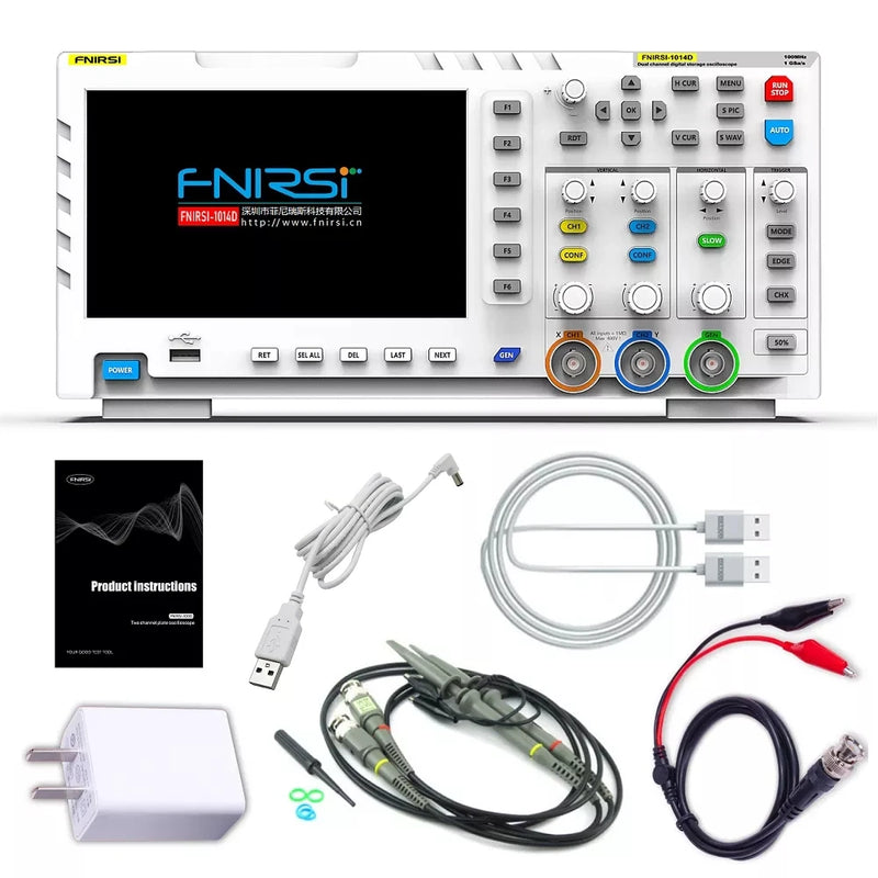 Osciloscópio FNIRSI-1014D 1013D TC3 3 em 1, gerador de sinal de entrada de canal duplo, 100 MHz * 2, largura de banda analógica, taxa de amostragem de 1 GSA/s