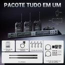 Sistema de monitoramento intra-auricular mono de 4 canais com retorno de palco sem fio Phenyx pro PTM-33 e suporte para rack, ideal para igrejas e casamentos.