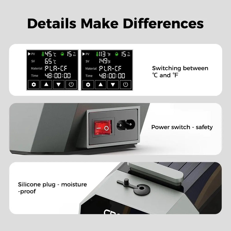 Secador de filamentos Creality Space Pi Monitoramento de umidade e temperatura em tempo real 1kg Impressora 3D Secador de filamentos Caixa de armazenamento Suporte
