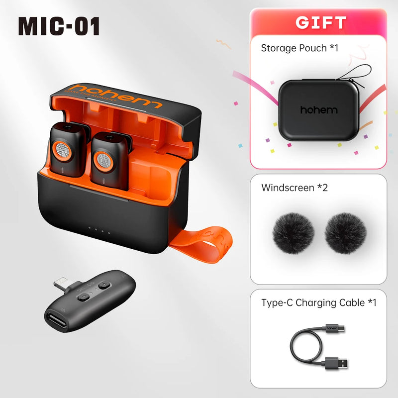 Hohem MIC-01 Microfone de lapela sem fio para iPhone Android Smartphone PC Computador Dispositivos USB-C Gravação de streaming do YouTube